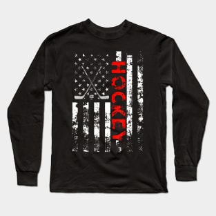 American Flag Hockey USA Patriotic Long Sleeve T-Shirt